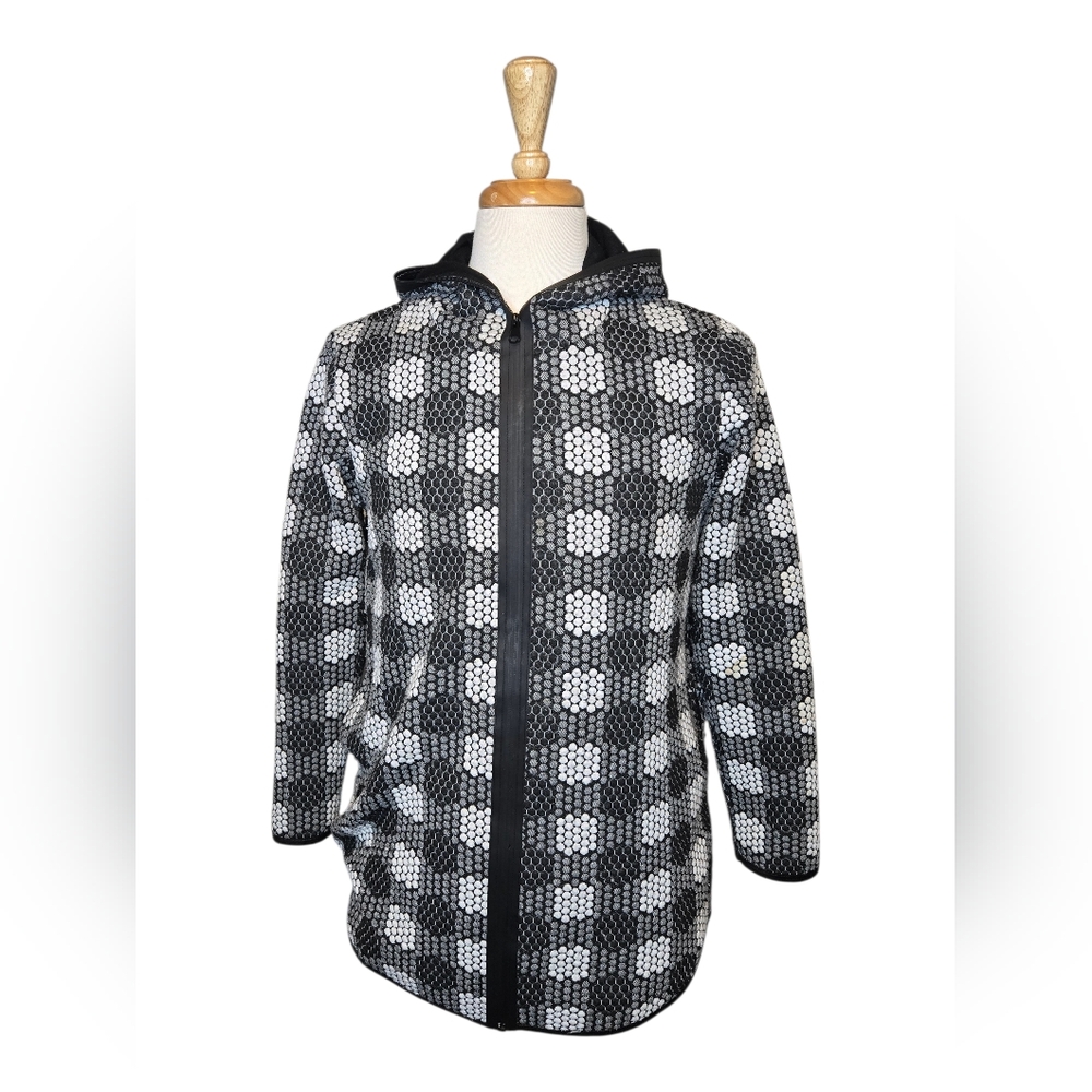 Geometric Zip Hoodie Jacket Black White Medium Statement Layer Neutral Artsy‎